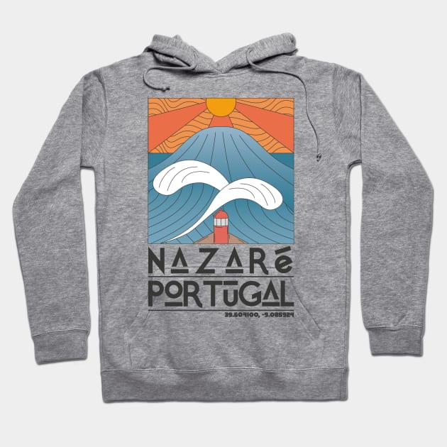 Nazaré Portugal Retro Travel Poster Hoodie by JDP Designs